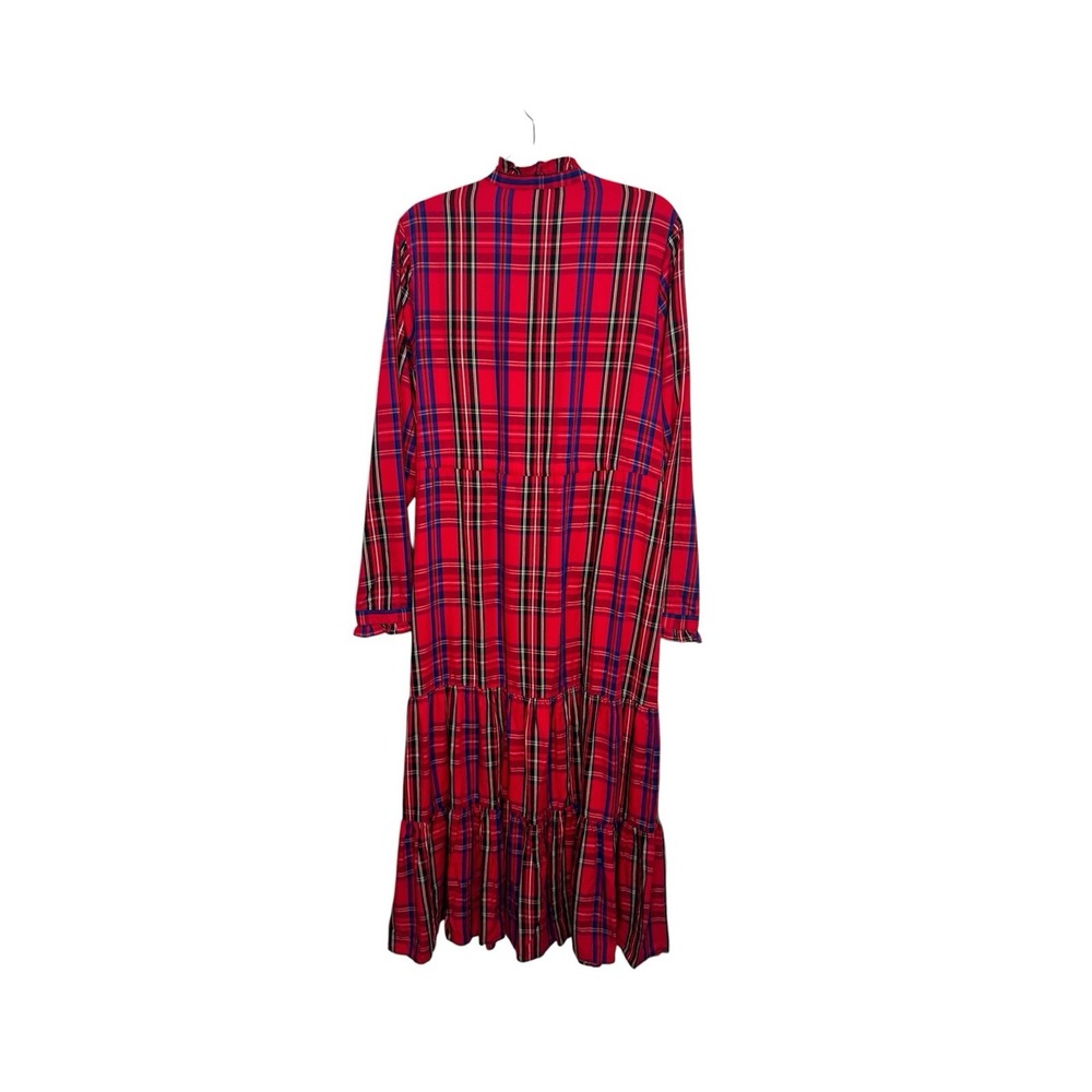 Chaps Tartan Plaid Tiered Maxi Dress XL Holiday Preppy Christmas Long Sleeves - Picture 3 of 6